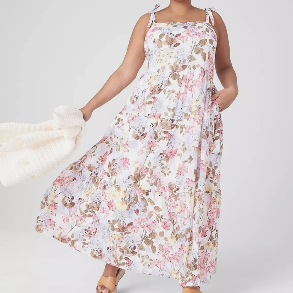 NWT Lane Bryant Colorful Floral Tiered Maxi Dress Size 14 Women’s